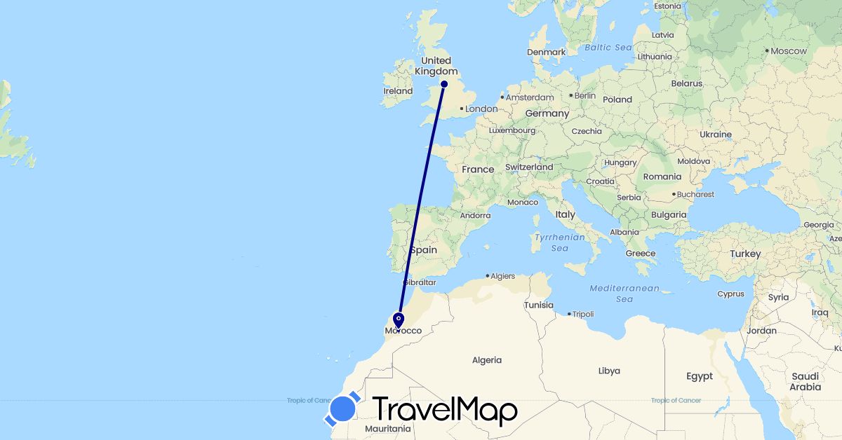 TravelMap itinerary: driving in United Kingdom, Morocco (Africa, Europe)